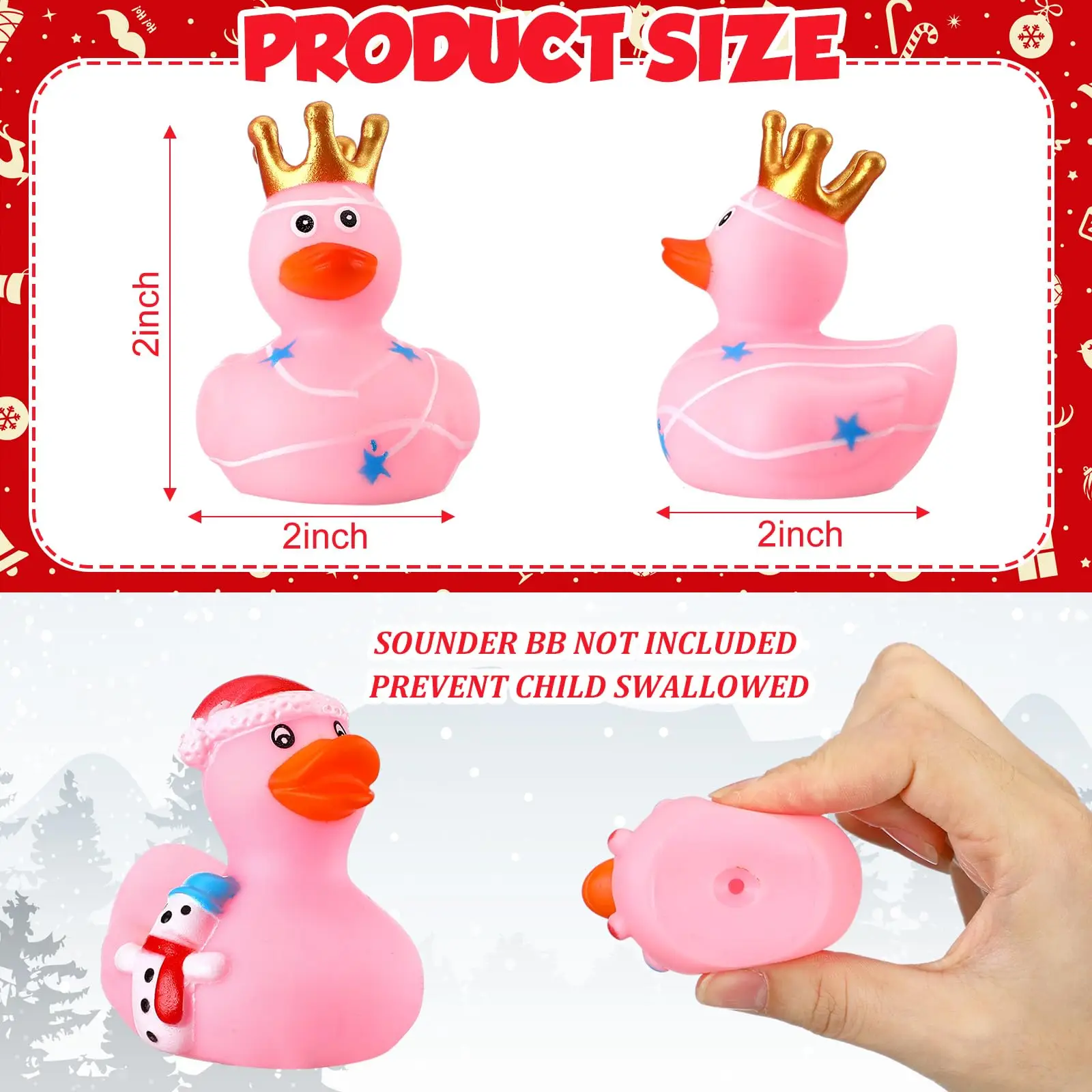 12/24/48pcs Pink Christmas Rubber Ducks 2 Inch Assorted Christmas Duckies Bath Toys Xmas Ducking Bathtub Toys for Kids