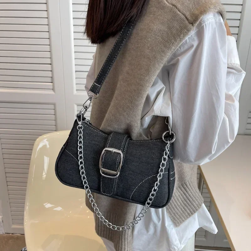 Lw030 Denim Schouderketting Jeans Tassen Modetrend Dames Messenger Bag Hoge Kwaliteit Onderarmtas Handtas