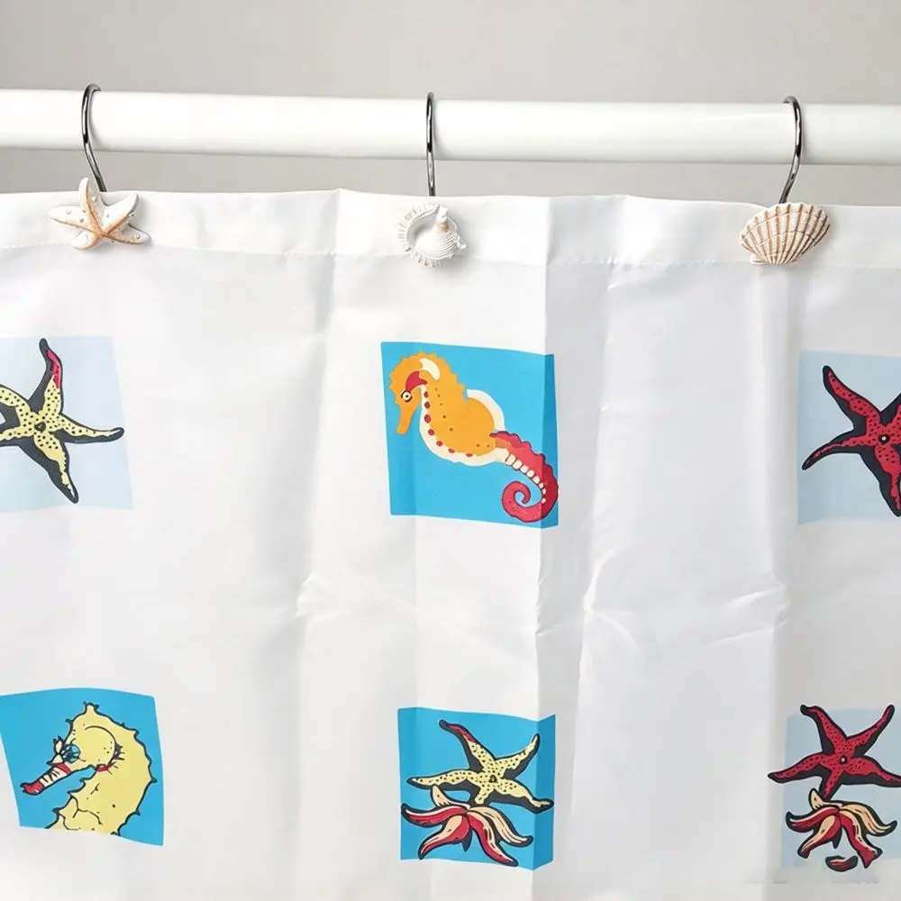 12 Pieces Shower Curtain Hooks Starfish Design Resin Material Ocean Theme Curtain Rings Curtain Rings Style Conch Shell Design