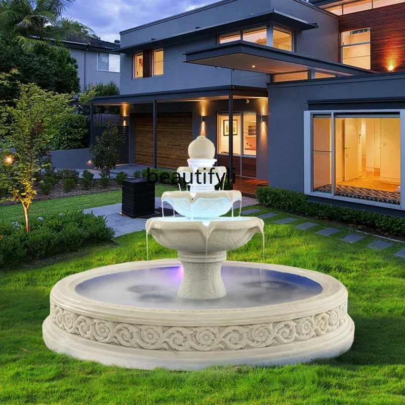 lt Large floor-to-ceiling fish pond fountain flowing water three-layer water feature decoration European lucky feng shui wheel