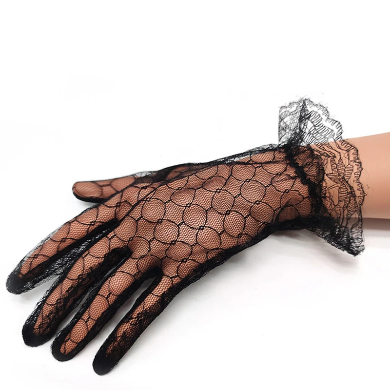 Retro Spitze Netz Garn Handschuhe elegante ausgehöhlte Frauen schwarz rot weiß kurze Spitze Braut handschuhe Hochzeits feier Zubehör Handschuhe