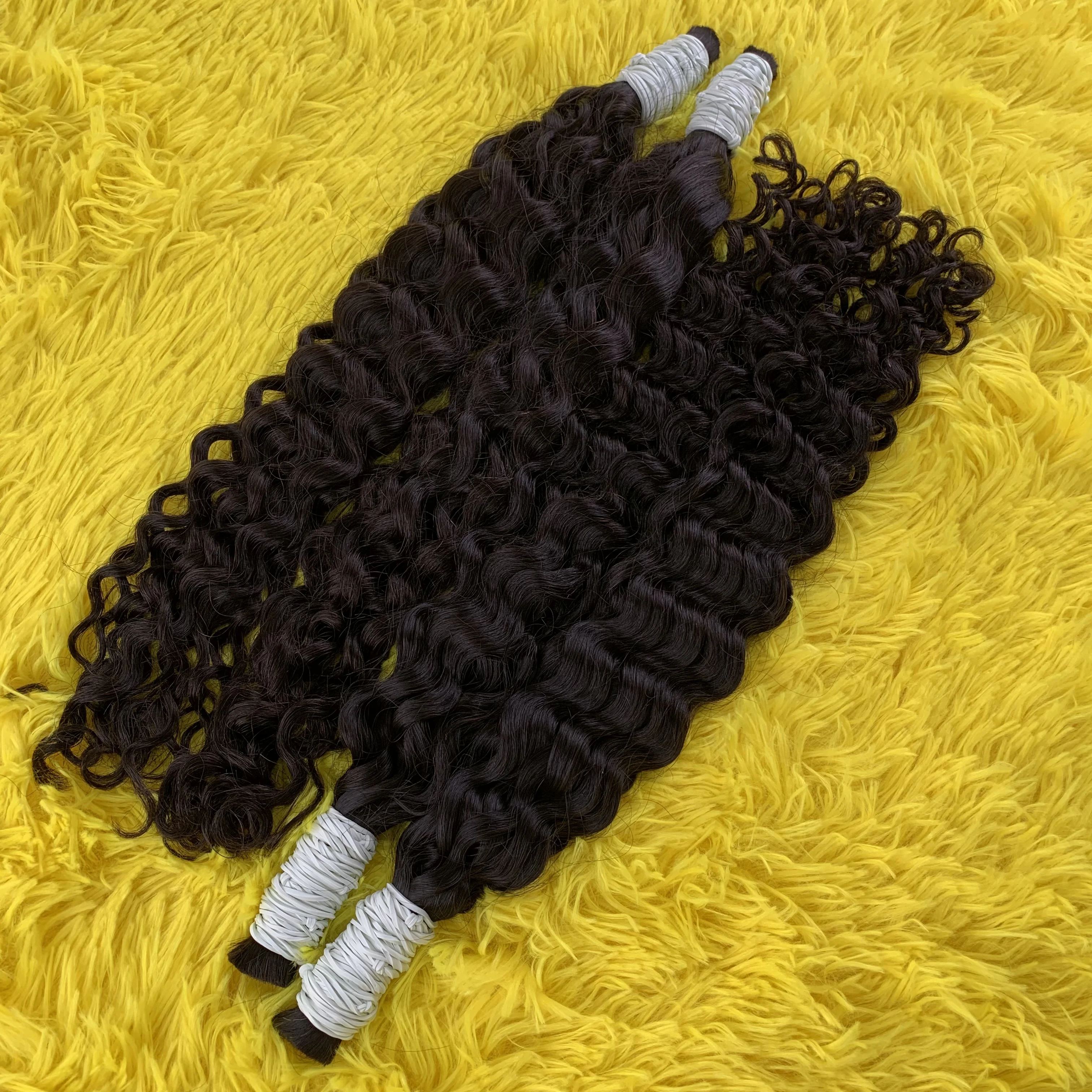 인모 땋기용 헤어 2묶음/팩 100g 18인치 내추럴 딥 웨이브 곱슬머리 벌크 100% 인모 땋기용 웨프트 없음 10A