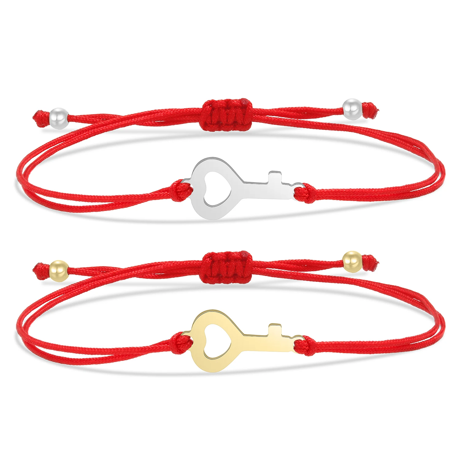 Gold-plated Stainless Steel Delicate Polish Cute Love Key Charm Handmade Bracelet Women 2022 Red String Simple Jewelry Present