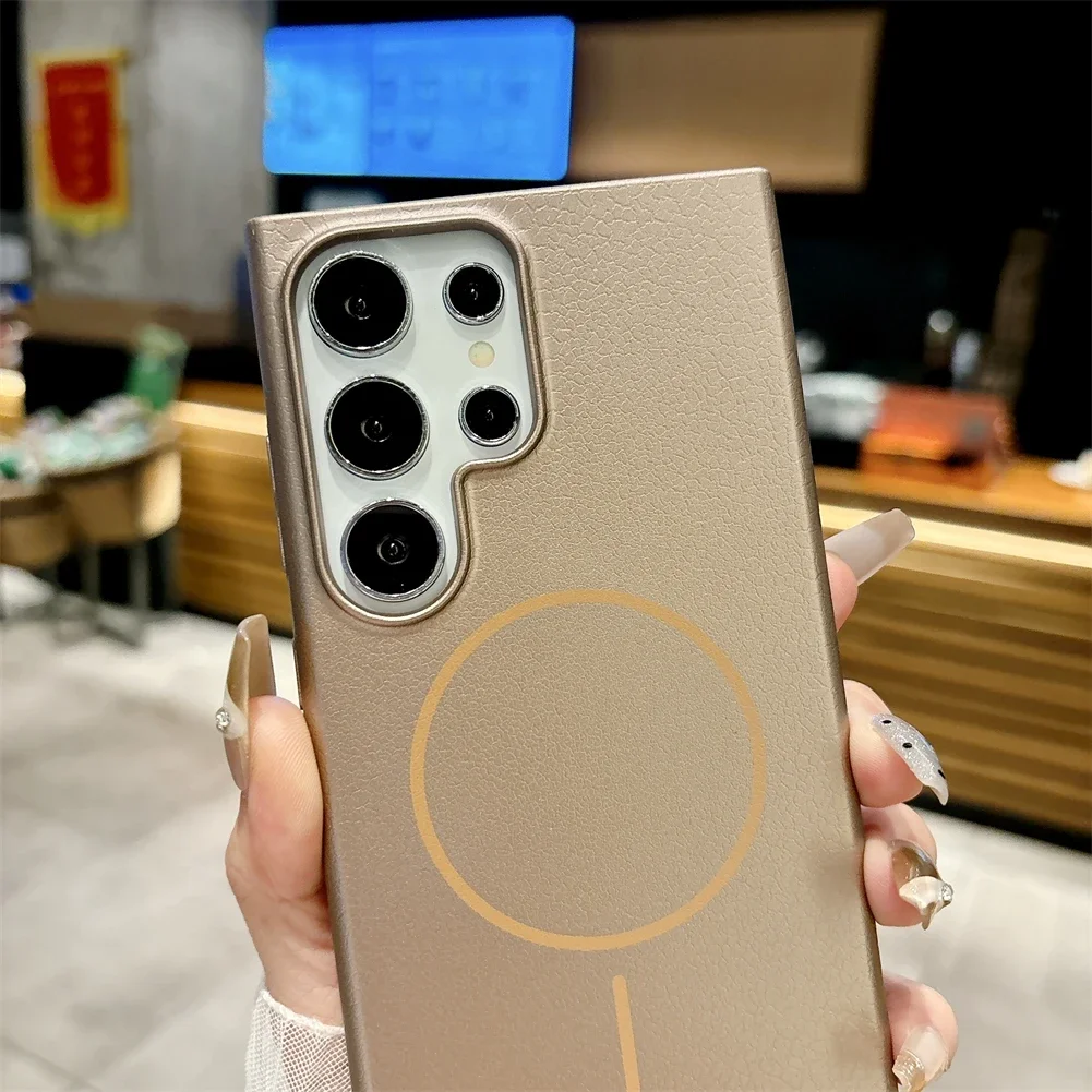 حافظة فاخرة من الجلد Magsafe لهاتف سامسونج S25 24 23 Ultra A55 A54 A35 A06 A16 A25 غطاء صلب للشحن اللاسلكي المغناطيسي #4