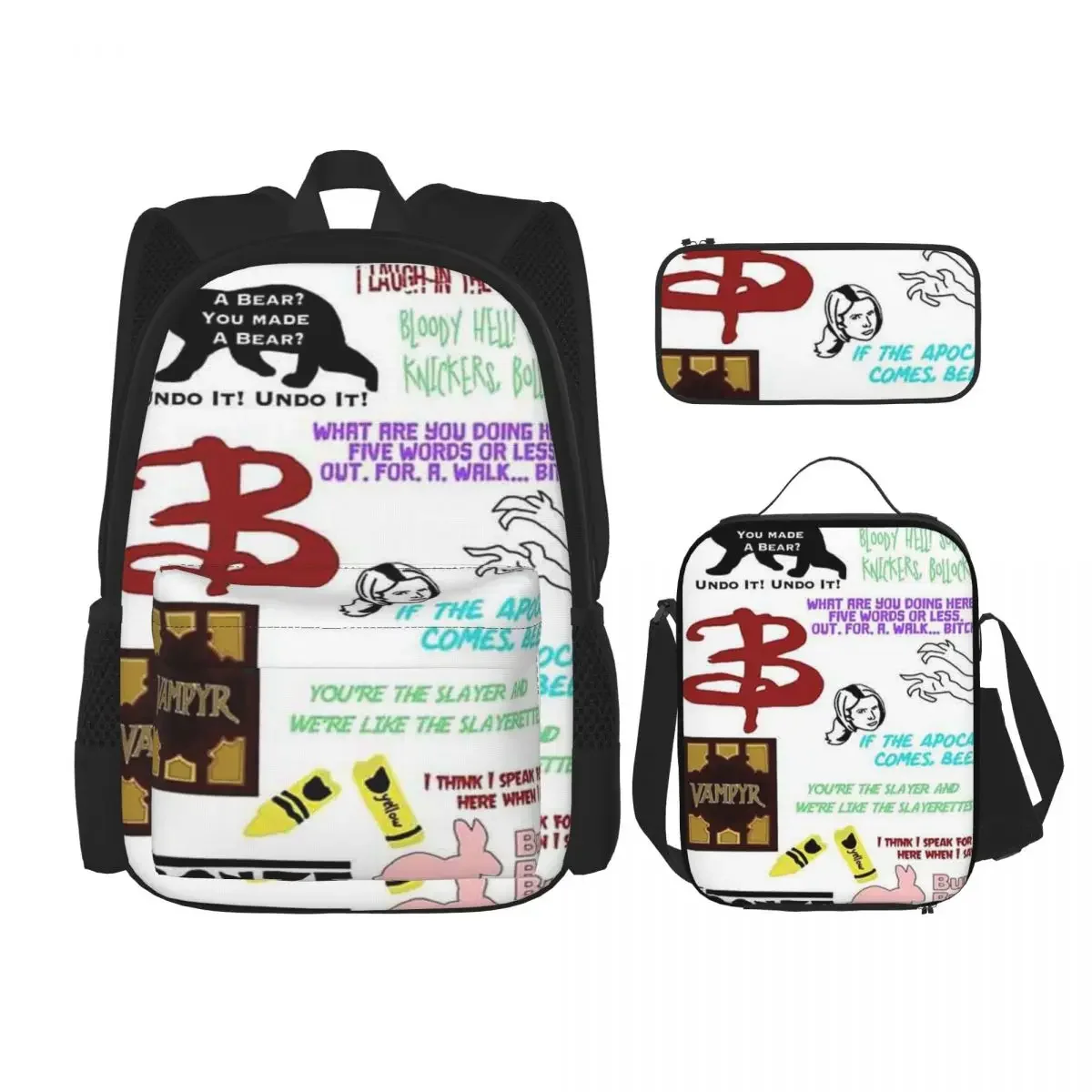 Buffy The Vampire Slayer Collage Backpacks Bookbag Students School Bags Cartoon Kids Rucksack Lunch Bag Pen Bag Three-Piece Set