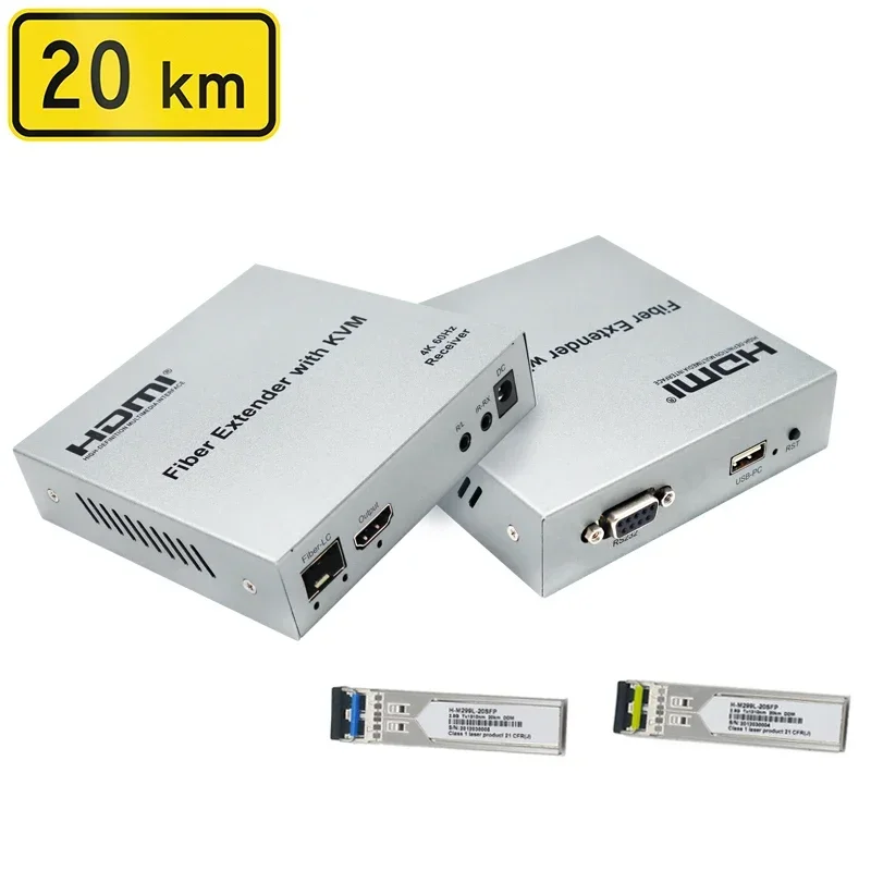 

4K 60Hz HDMI KVM Fiber Optic Cable Extender 20km Video Transmitter Receiver Converter Support USB Keyboard Mouse Audio Extractor