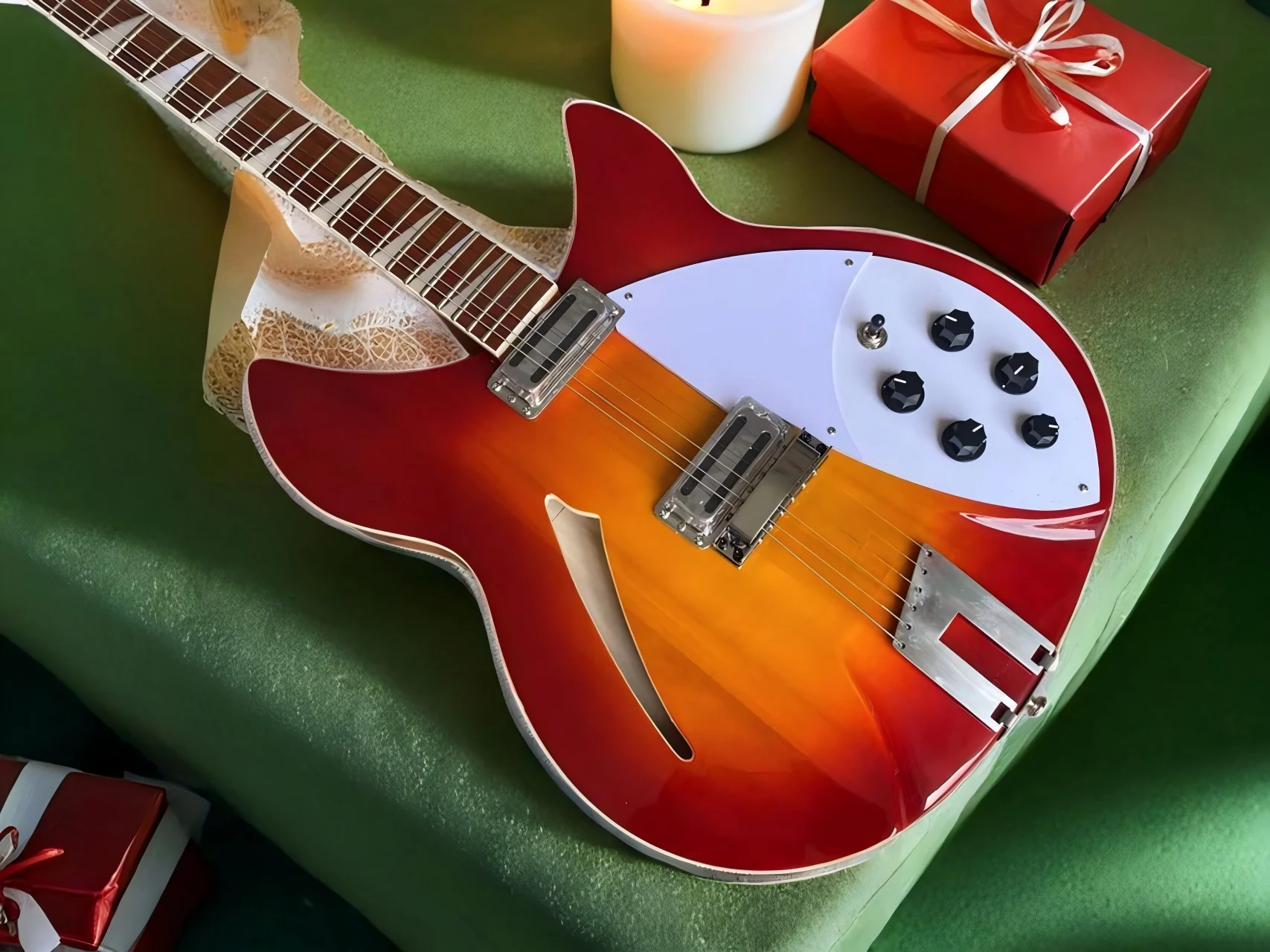 

Электрогитара с круглой головкой, лады из нержавеющей стали, высококачественная пластина на шнурке, быстрая доставка, Ric 360, на складе