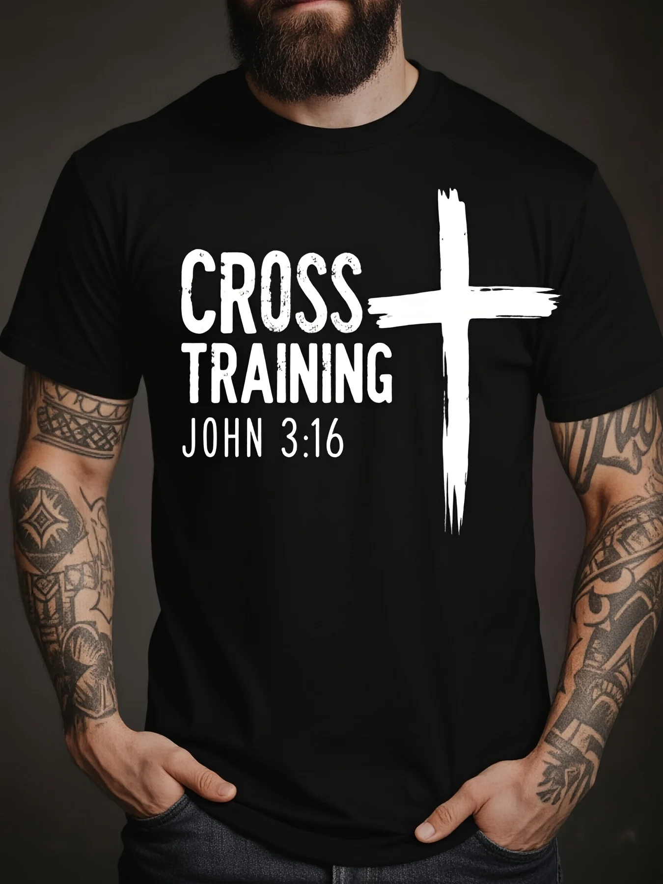 Men's John 3:16 Bible Verse T-Shirt, Oversized Loose Fit, Loose-Fitting Clothing for Tall Individuals, Casual Training T-Shirt, Church Event Gift, Size 4, Vintage Casual Round-Neck Short-Sleeve Printed T-Shirt,