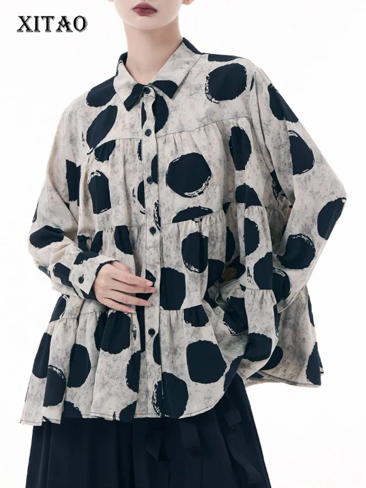 XITAO Full Sleeve Print Loose Shirt Casual Turn Down Collar Single Breasted All Match 2024 Spring Women New Shirt DMJ2350