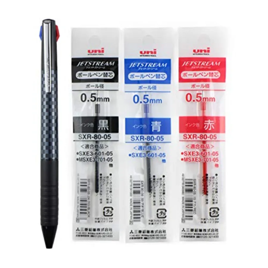 

Uni Jetstream 0.5mm Black Ballpoint Pen with 3 Ink Refills Black, Blue, Red in Original Gift Package