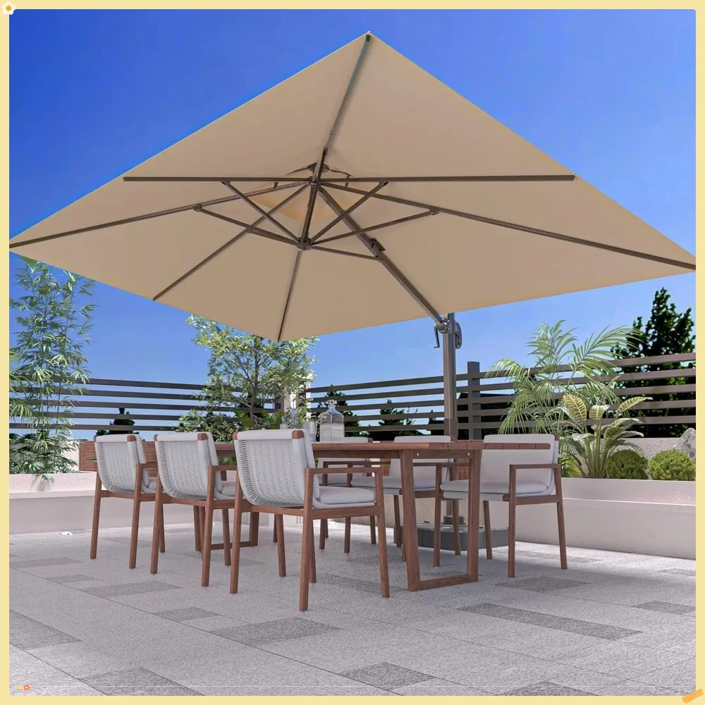 Guarda-chuva de pátio deslocado 10x13 pés, 360 °   Girando para Piscina e Deck Bege