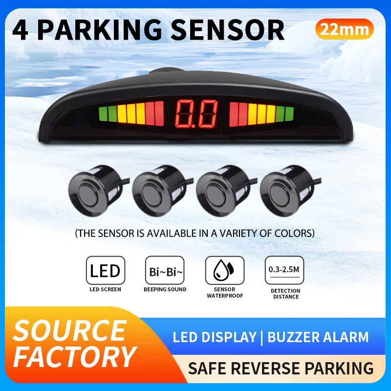 

LED car parking sensor, 4 sensors, 22mm, beeping mode, equipped with display screen and control host box.
