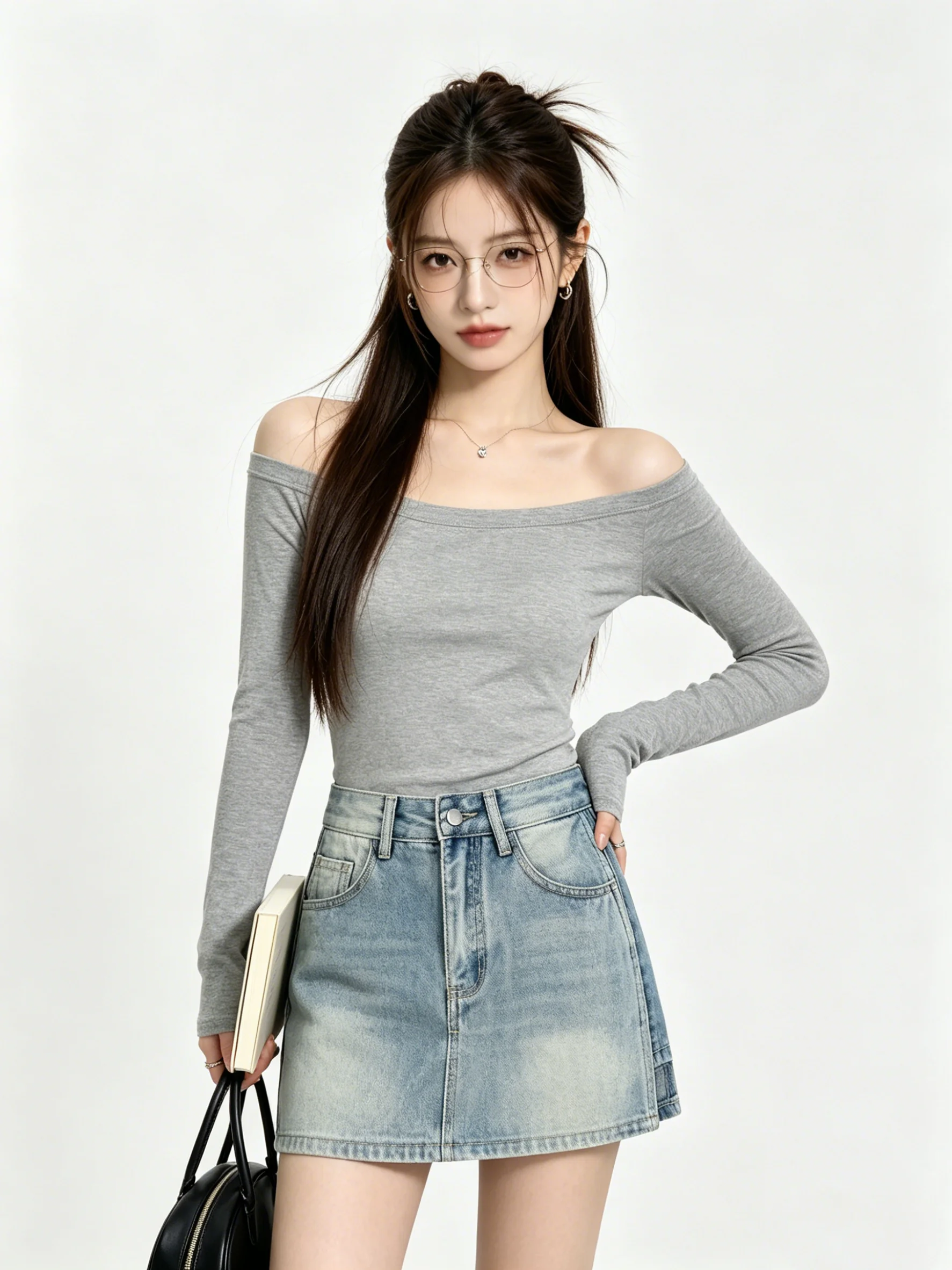 

American Retro Sexy Blue Denim Skirt Women's Low Waist A-Line Skirt with Pocket Standard Fit Summer Design Sense