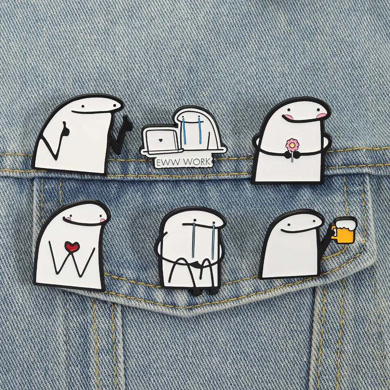 Flork Memes Spille smaltate Ewww Lavoro Piangere Spille Distintivi da bavero Vestiti Divertenti gioielli simpatico cartone animato Regalo per gli amici