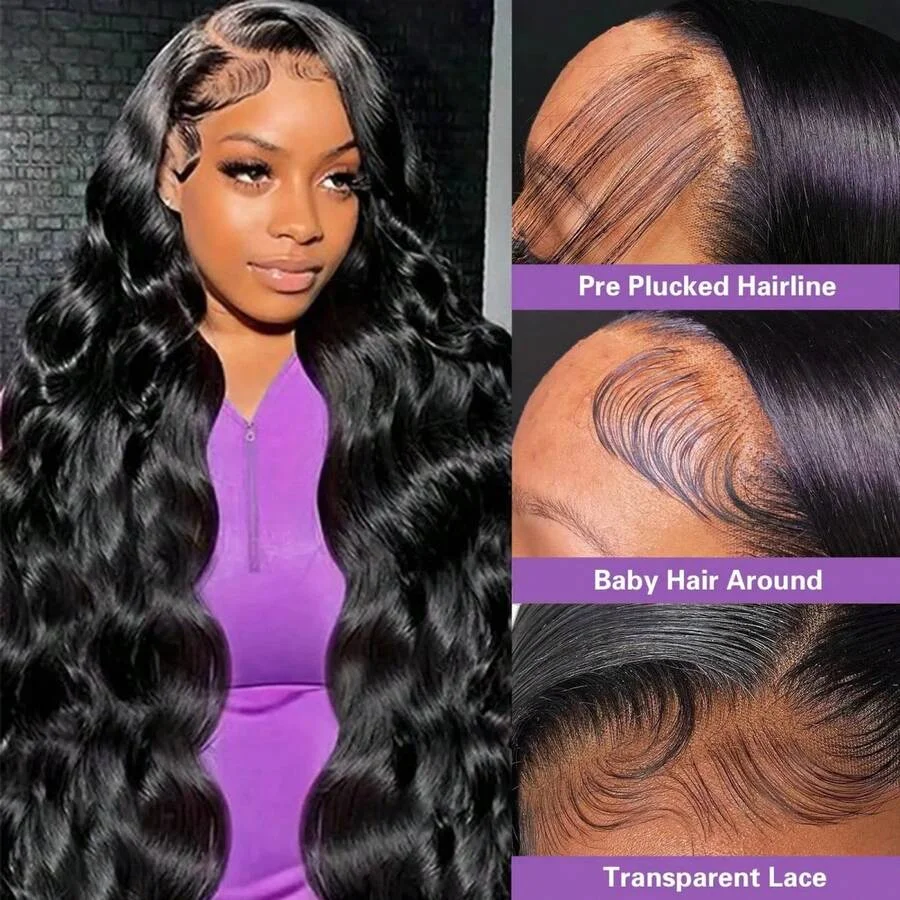 30 40 Inch Lace Front Wig 250 Density 13x6 HD Transparent Body Wave Lace Frontal Human Hair Wig PrePlucked Glueless