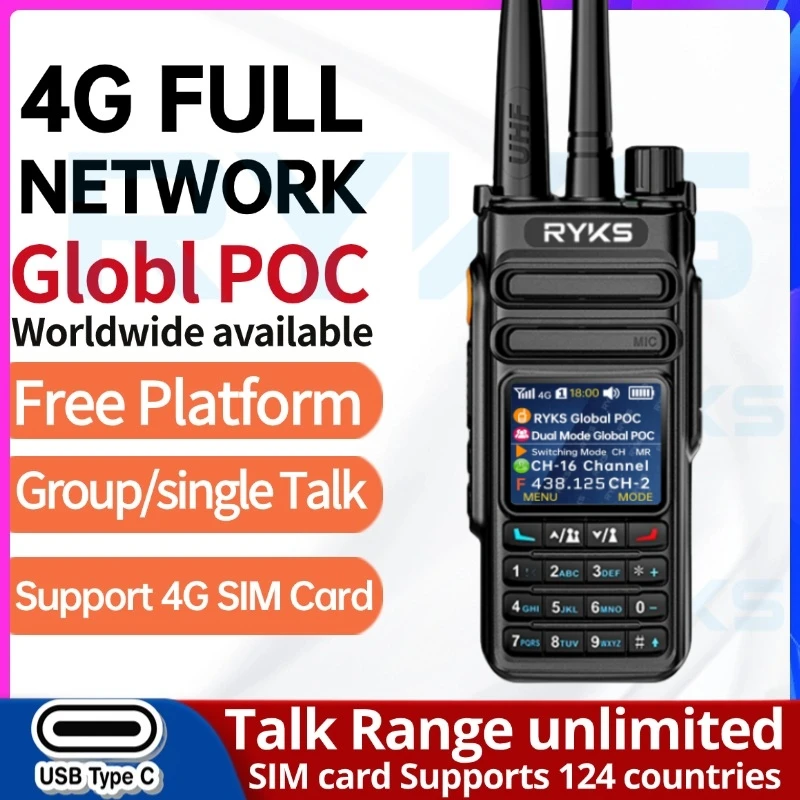 Intercomunicador Global 4G Poc y Uhf Internet Radio bidireccional Tarjeta Sim Walkie Talkie Par de 5000 km de largo alcance (sin tarifa) Plataforma de intercomunicación