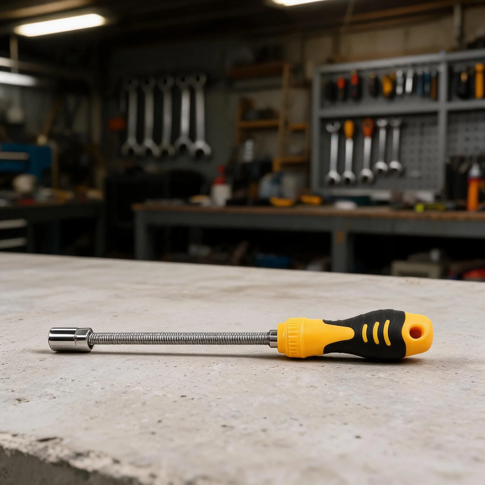 Flexible Socket Screwdriver With 7mm Hex Head, Non-Slip Handle & Bendable Shaft For Tight Spaces, 9.84 Inch Steel Hand Tool