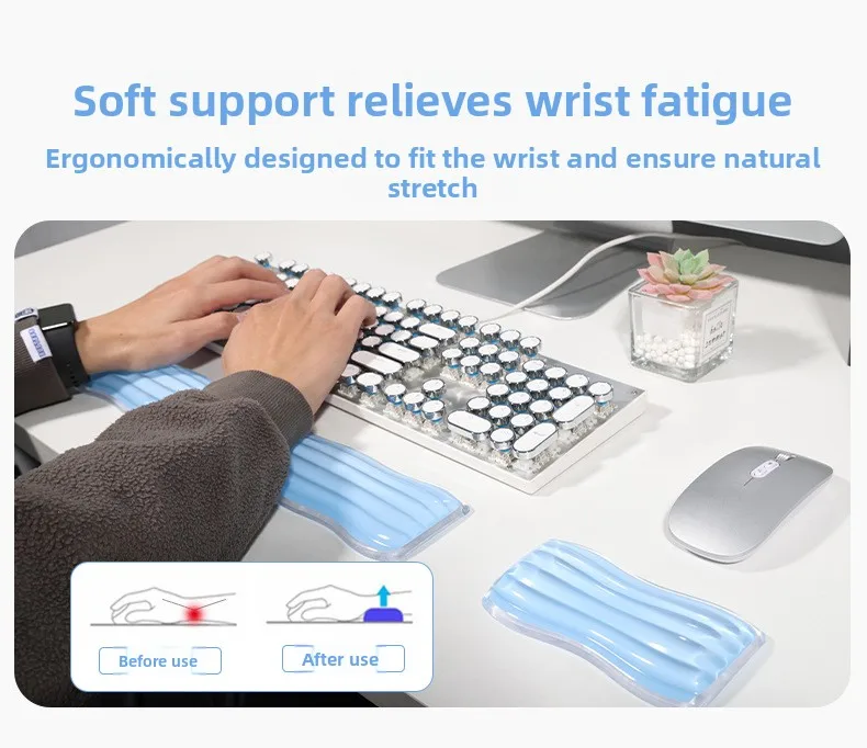 Wellenförmige Silikon-Handgelenkauflage mit Kühlgel, Ergonomische Tastatur- und Mausunterlage für Büro und Gaming – Detail 2