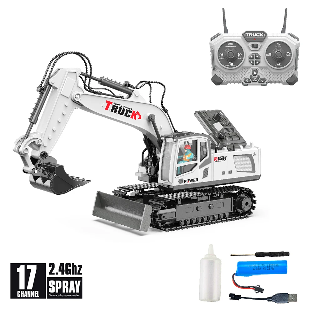 1/18 RC Spray Graafmachine Legering 17CH Techniek Voertuig Geluid Verlichting 680 Graden Rotatie Auto Kinderen Speelgoed Jongen Verjaardagscadeau