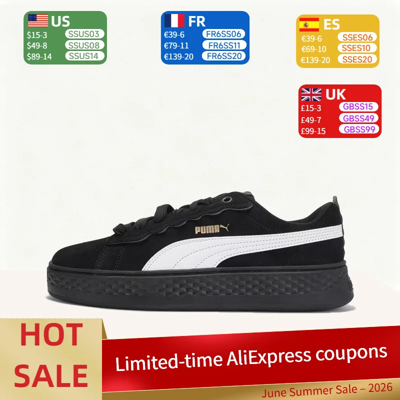 

Puma Smash Platform: Minimalist, Comfortable, Soft, and Responsive Low-Top Sneakers for Women in Black and White 406748-03