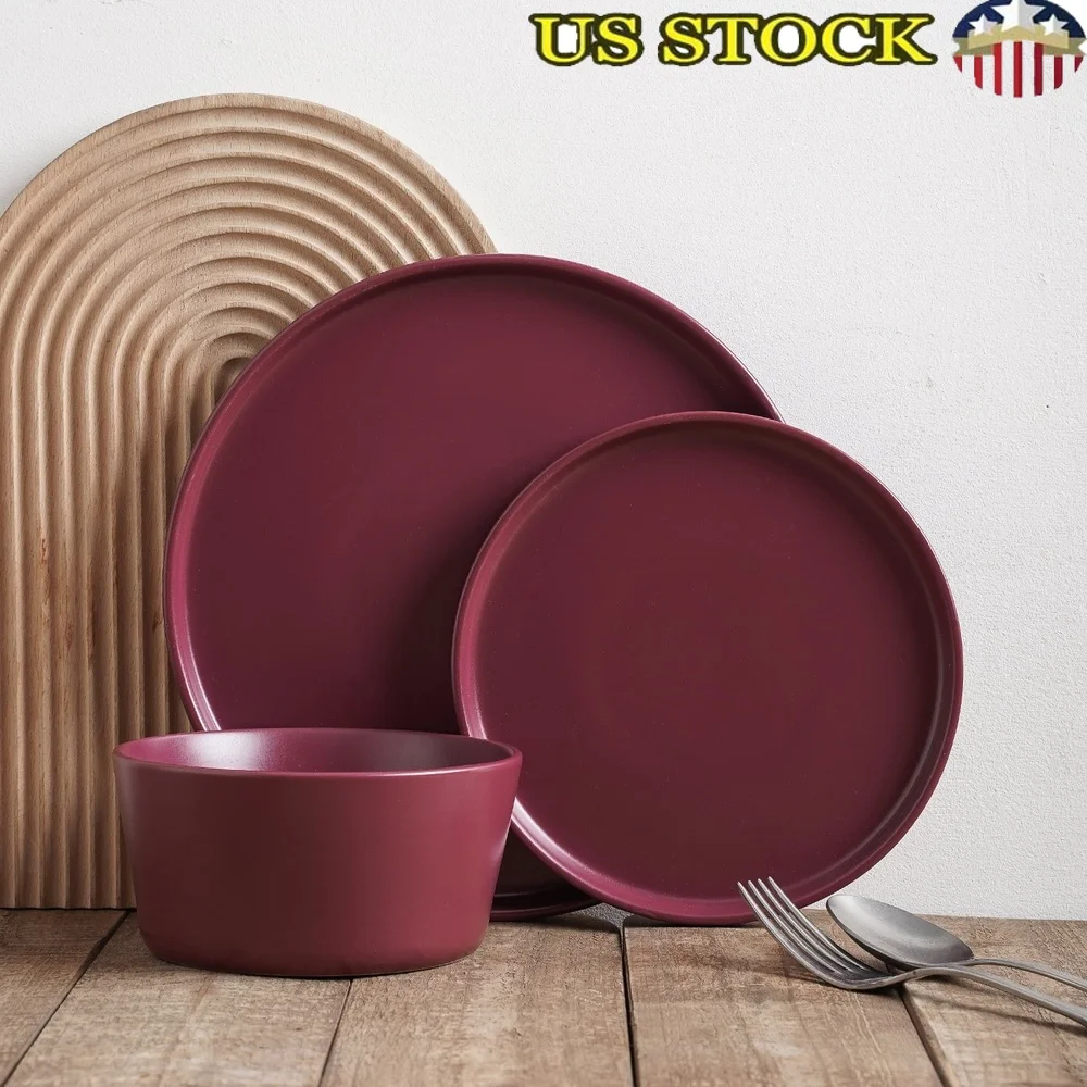 

Contemporary Stoneware Dinnerware Set 24 Pieces Service 8 Microwave Dishwasher Safe Perfect Entertaining and Everyday Dining