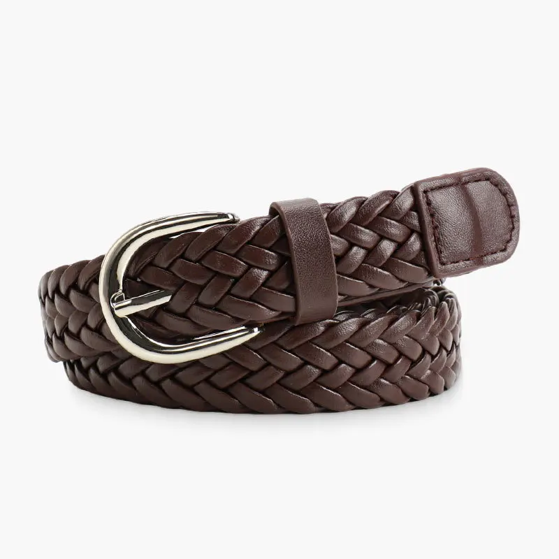Retro Gewebter Gürtel für Damen Ohne Löcher Silberne Schnalle Kleid- und Jeans-Accessoire Neuer Pendler-Stil Damengürtel