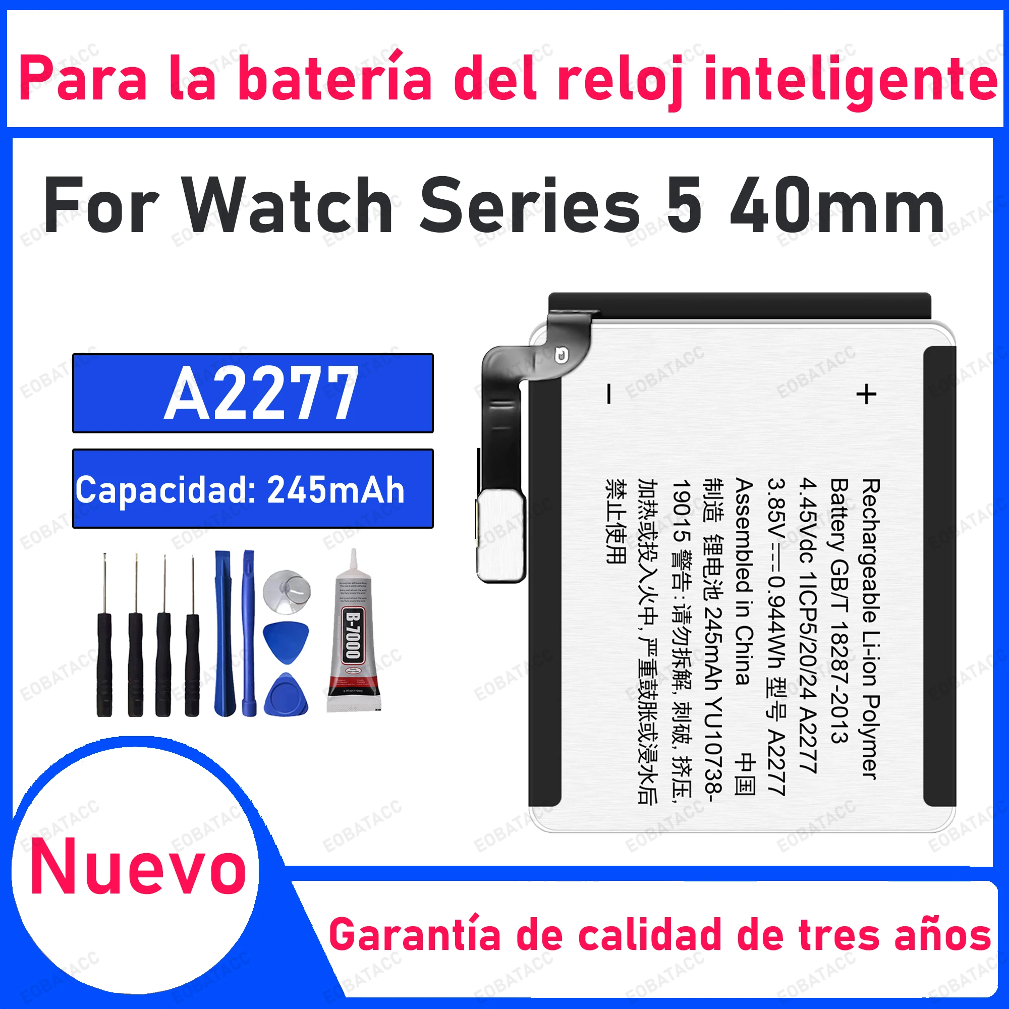 245mAh 100% New A2277 Battery For Series 5 40mm Watch Replacement Bateria+Free Tools