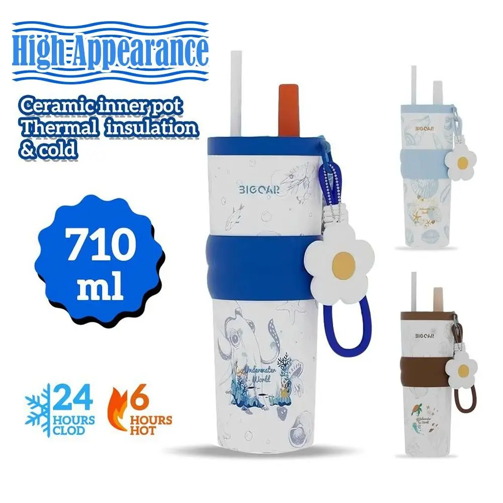 Portable Ceramic Inner Tank Thermal Cup 710ml Large Capacity Vacuum Mug Coffee Cup Drinkware