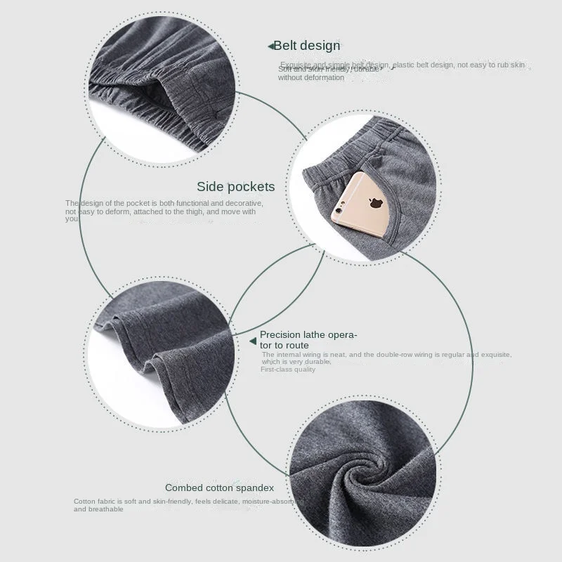 Men Large Size Pajama Pants Combed Cotton Home Large Size Five Pants Elastic Waist Solid Colour Sleeping Pants Durable Comforts