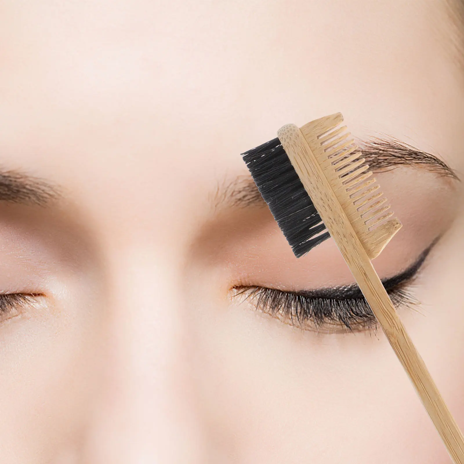 

1Pcs Bamboo Eyelash Comb Eyebrow Brush Multifunctional Grooming Tool for Curling Drying Brushing Makeup Styling Beauty Gift