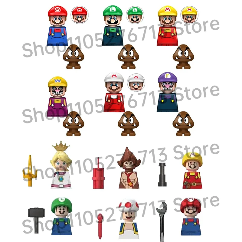 6Pcs Set Hot Game Cartoon Super Maria Bros building Blocks Wario Luigi Peach Yoshi Mushroom Bricks Toys