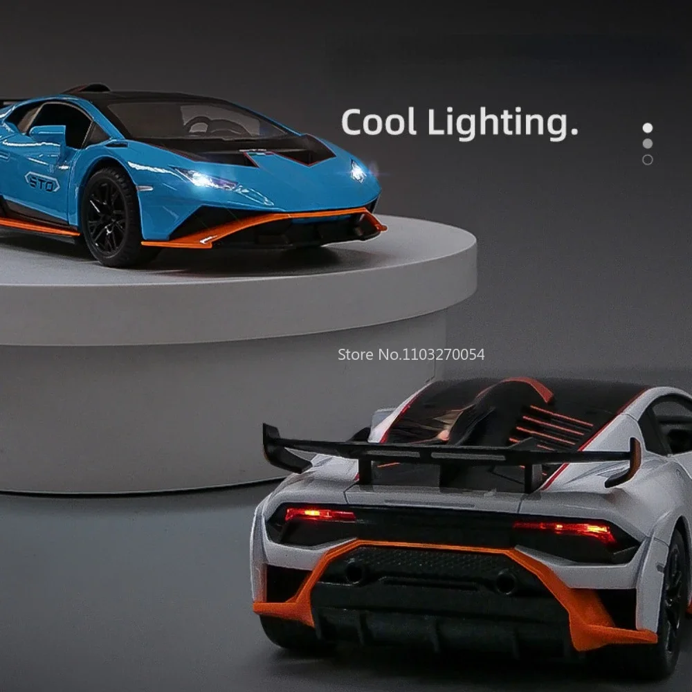 1/24スケール ウラカンSTO 2021 合金製モデル スポーツカー おもちゃ ダイキャストメタル プルバック式 サウンドライト付き 車 子供向けギフト コレクション