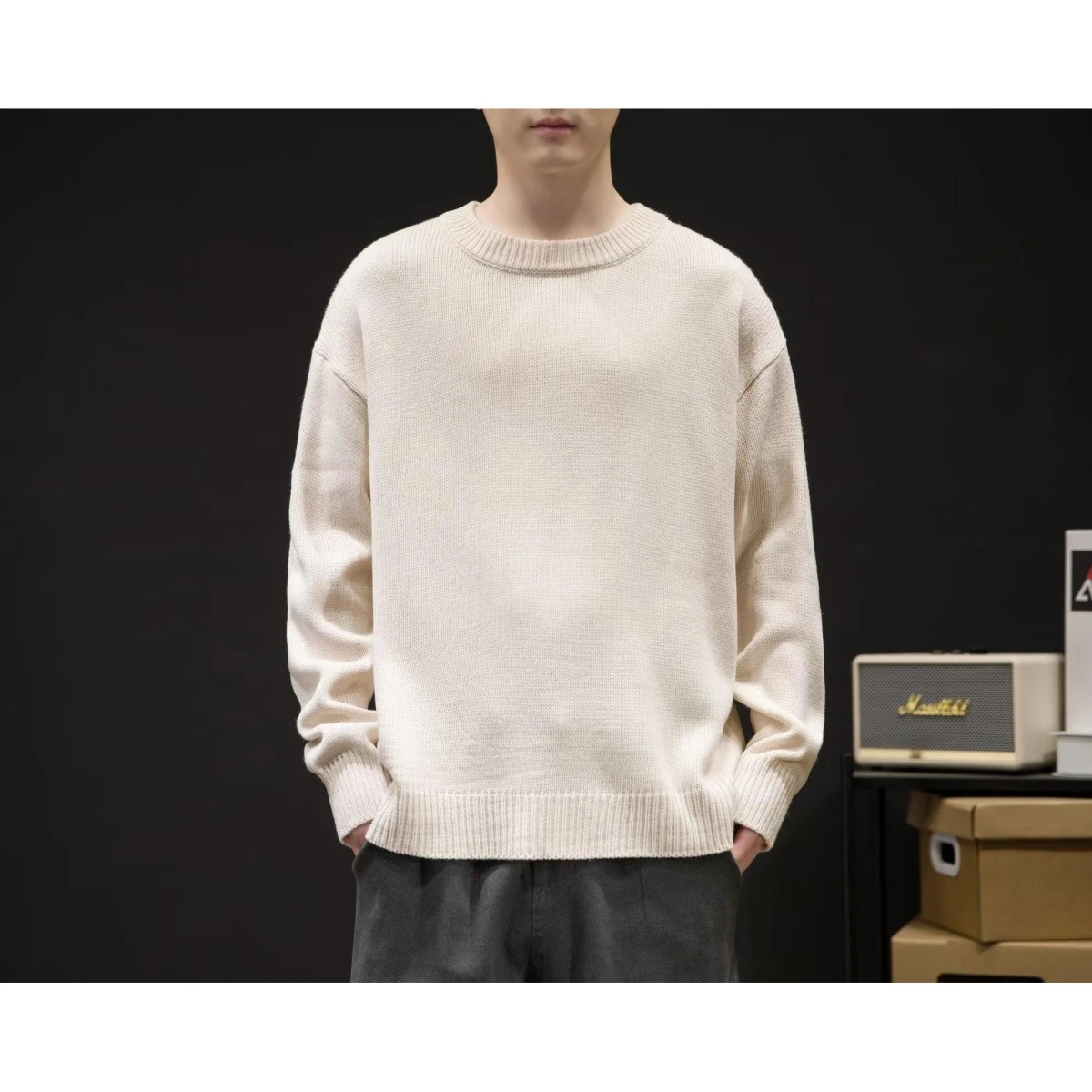 

Японский Sle Lazy Faion Color мужской вязаный свитер круглый пуловер Ne весна осень универсальный мягкий полиэстер повседневный