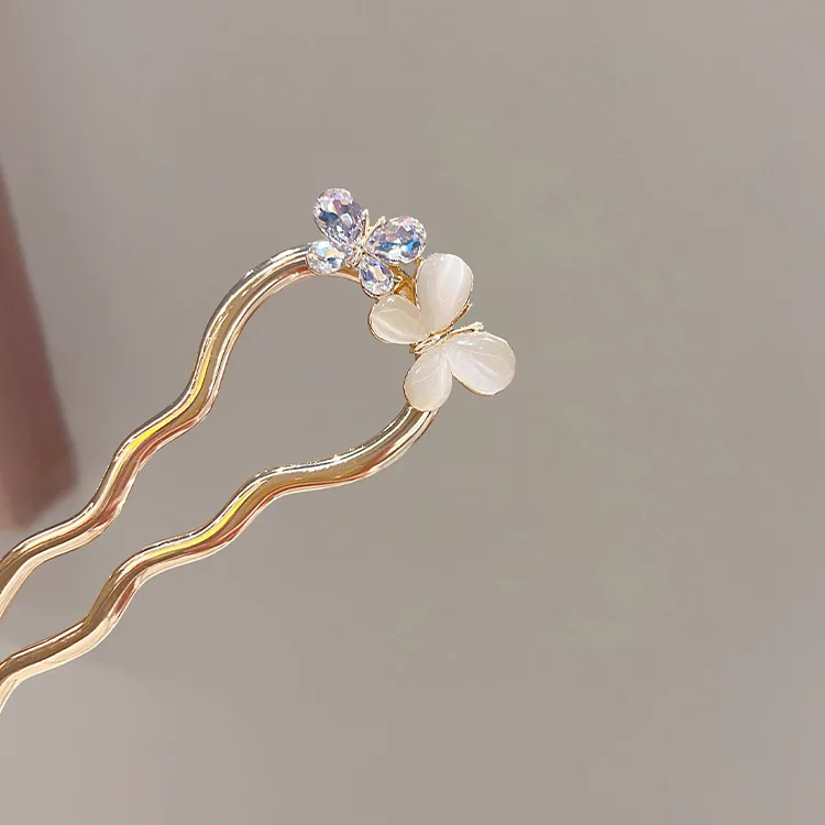 Kristall Opal Schmetterling Haarnadel Frauen alten Stil einfache Haarnadel neue U-förmige Metall Haarnadel Sommer Kopf bedeckung – Detail 3