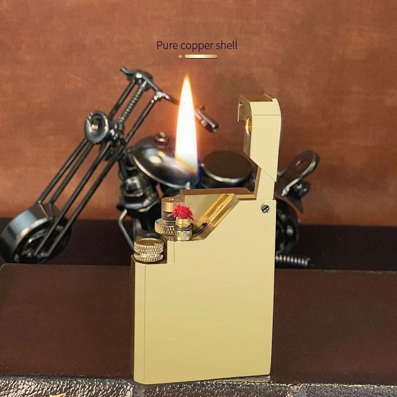 Heavy War Trench Brass Gasoline Lighter Pipe Match Vintage Lift Arm Creative Collection Multifunctional Oil Machines Isqueiro