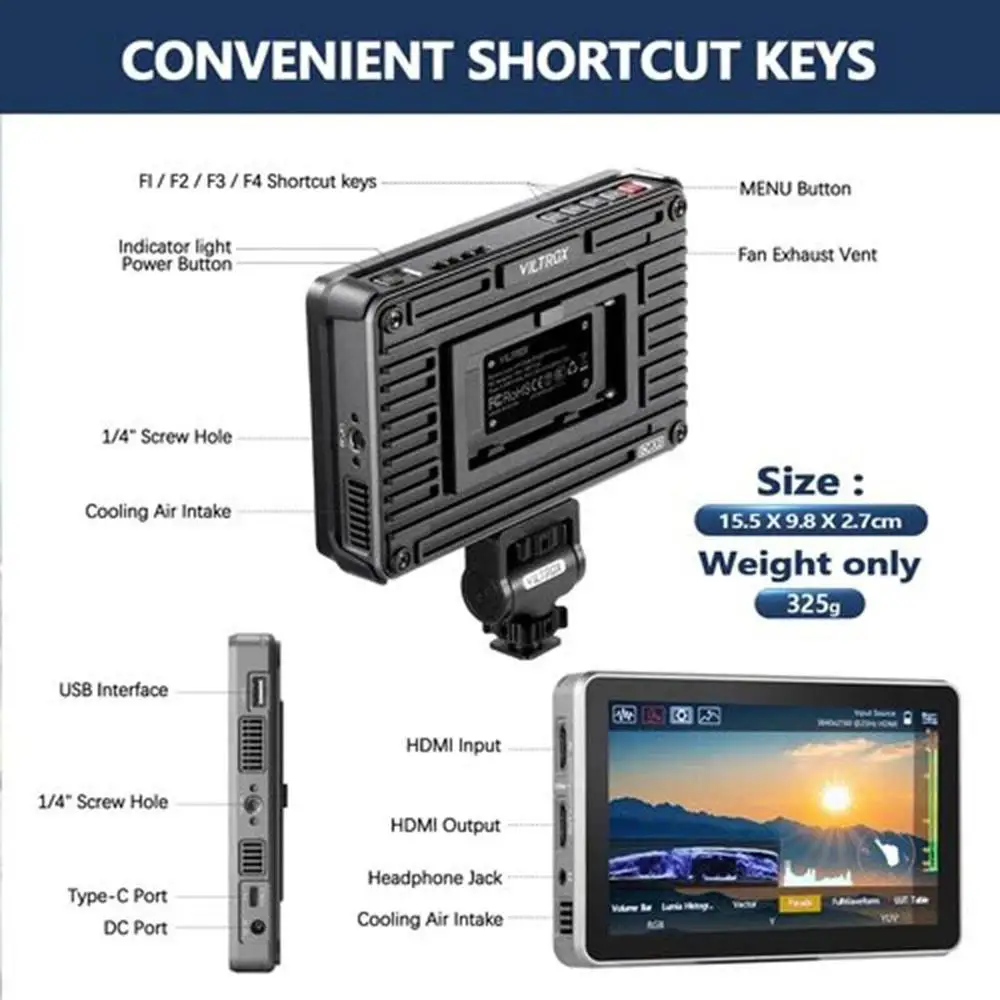 Viltrox DC-X2 DC-X3 Monitor portátil 6 pulgadas 2000 Nits 4K pantalla táctil profesional fotográfico HD FHD cámara Monitor para vídeo