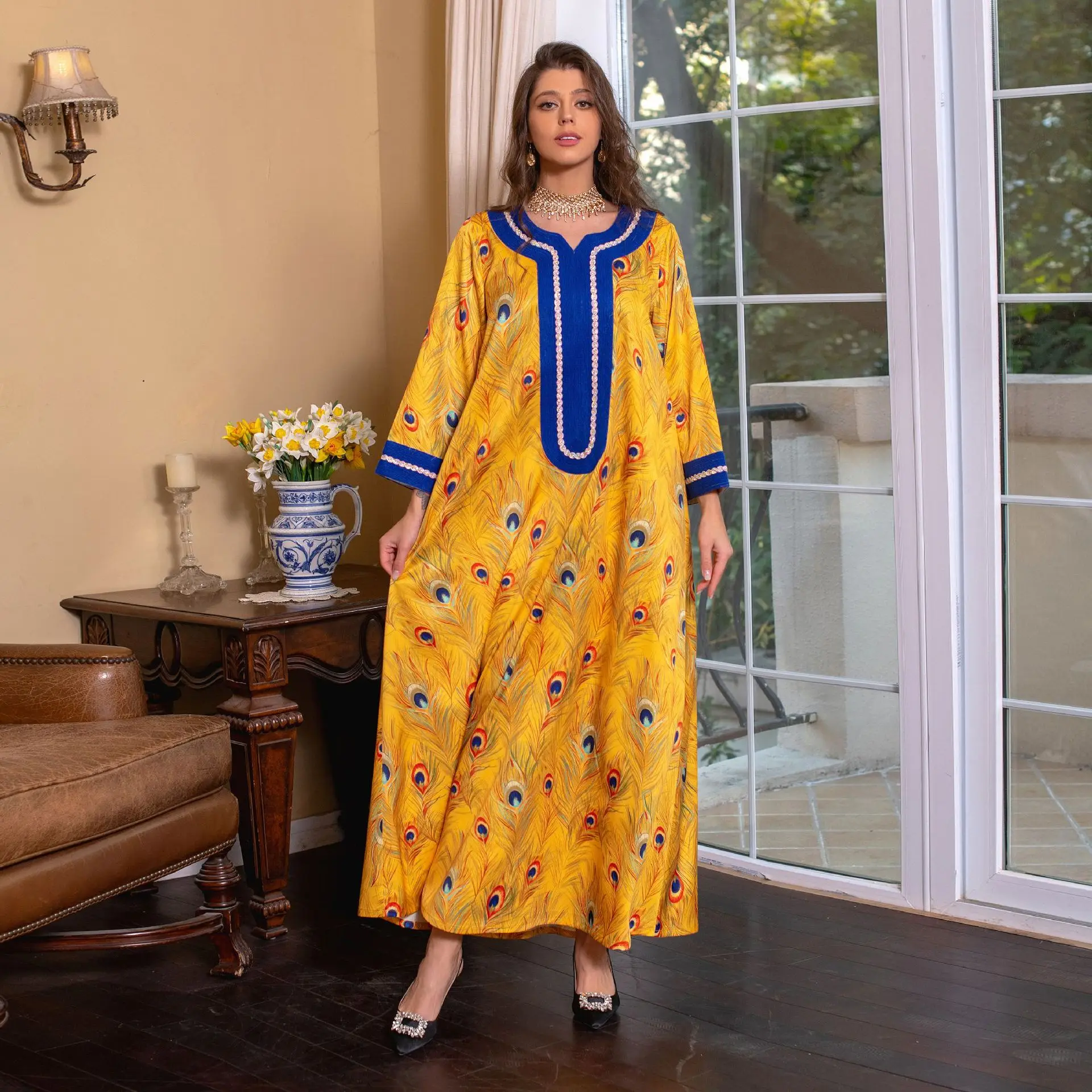 Women Abaya Dubai Luxury Muslim Dress Caftan Marocain Print Diamond Evening Dresses Kebaya Hijab Robe Femme Musulmane Clothing