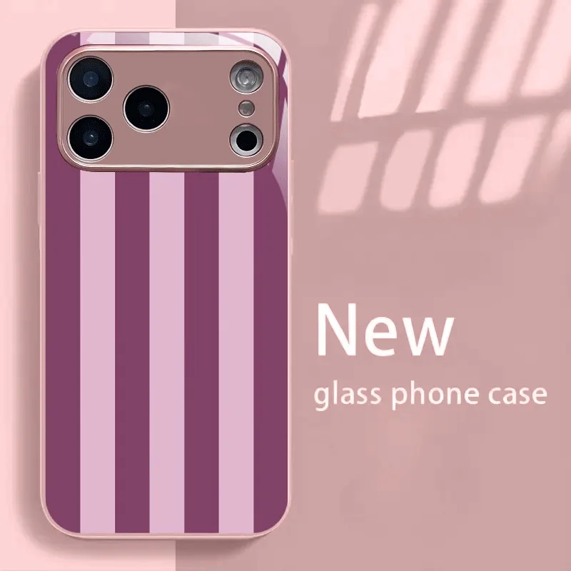 Minimalistisches Vertikalstreifenmuster Metallisches Glas-Handycase für iPhone 18 17 16 15 14 13 12 11 Pro Max 15 Plus 17Air 16E Hülle – Detail 4