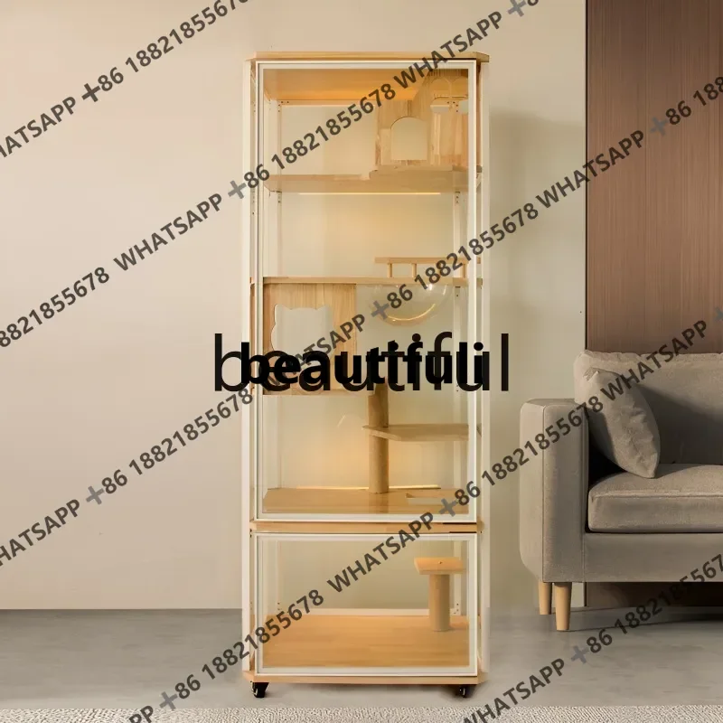 

X Cat villa household indoor cat cage solid wood, large, panoramic glass cat room