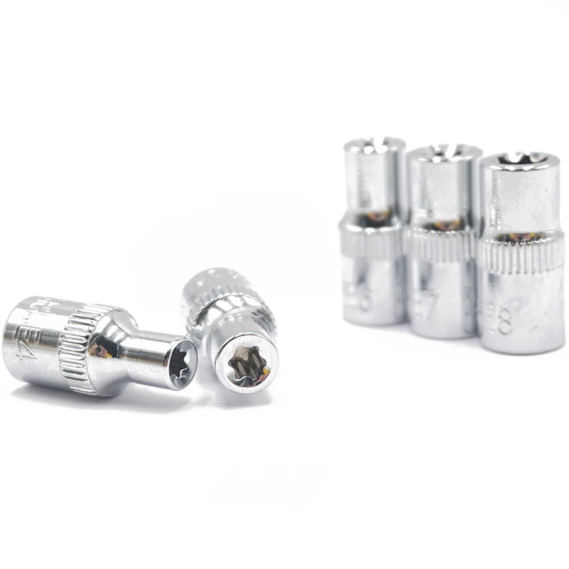 5pcs Torx Star Socket Bit Female E Socket Set 1/4 Inch(6.35mm) E4,E5, E6,E7, E8 Star Socket Set Repair Hand Tools Set
