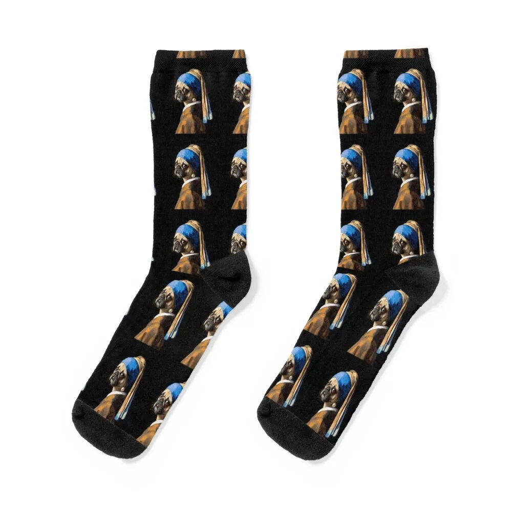 

Dog Girl with Pearl Earring Vermeer painting parody Socks kids designer brand happy Stockings man Socks For Girls Men's