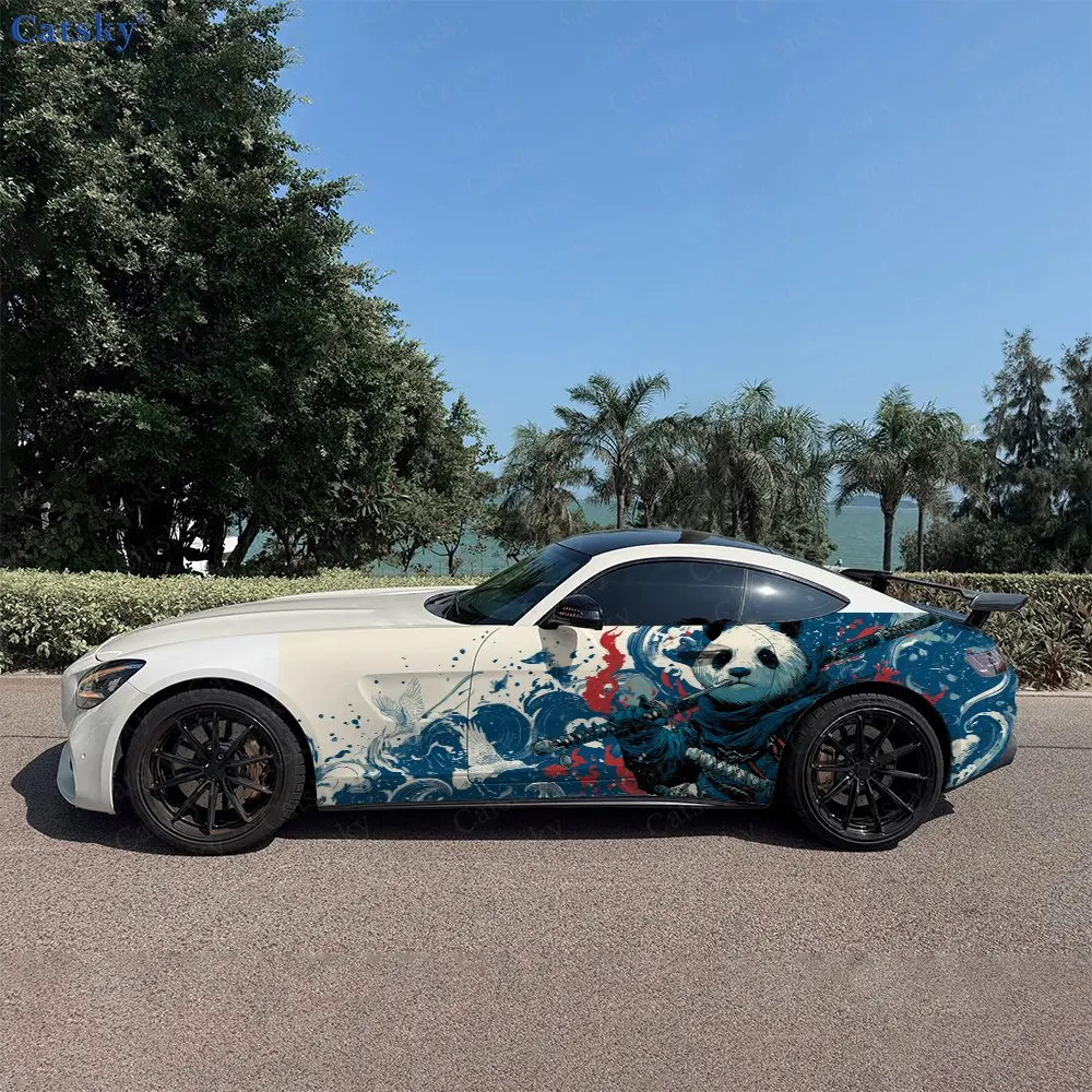 2pcs Ink Wash Panda Samurai Might, Durable, Fade-resistant, Enhance Vehicle Aesthetics With Bold Artistic Design Car Vinyl Wraps