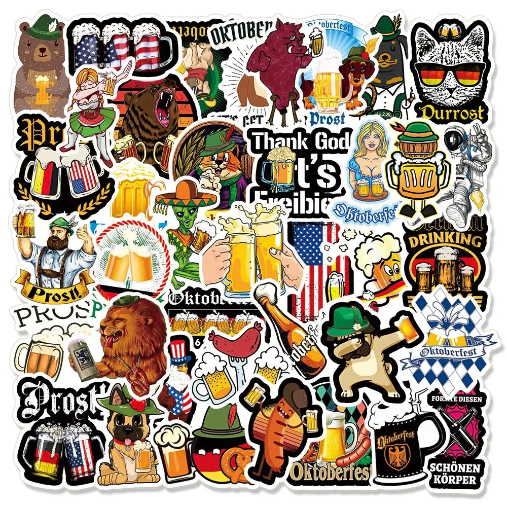 10/30/50pcs Oktoberfest Beer Cartoon Stickers Funny Graffiti Decals Decoration DIY Phone Water Bottle Laptop Waterproof Sticker