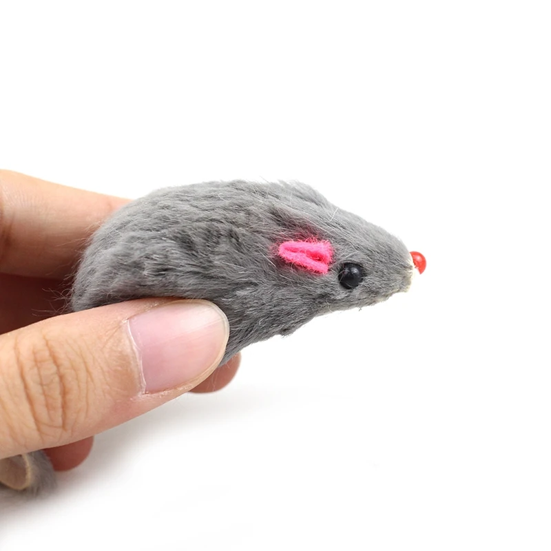 LJL-12Pcs False Mouse Cat Pet Toys Cat Long-Haired Tail Mice Sound Rattling Soft Real Rabbit Fur Sound Squeaky Cat Toy