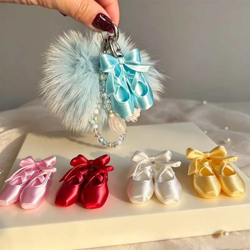 Cute Ballet Slipper Keychain Pendant Mini Shoe Bag Charm Headphone Cable Wrap Holder Key Ring for Girls Backpack Decoration Gift