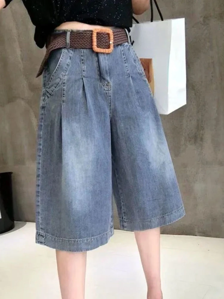 

2000s Y2k Vintage Wide Leg Jeans Pants Women Retro Korean Casual Oversize Jeans Female Summer Streetwear High Waist Denim Shorts