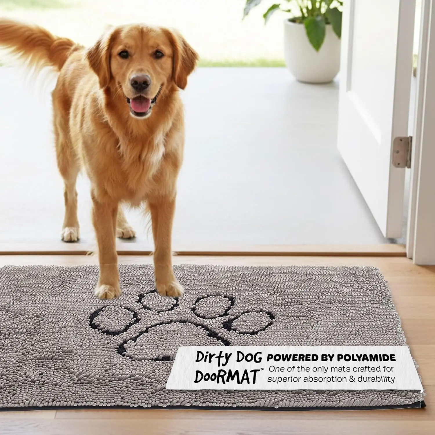 

Fast-Drying Absorbent Dog Doormat with Gripper Backing, Machine Washable for Muddy Paws - Grey