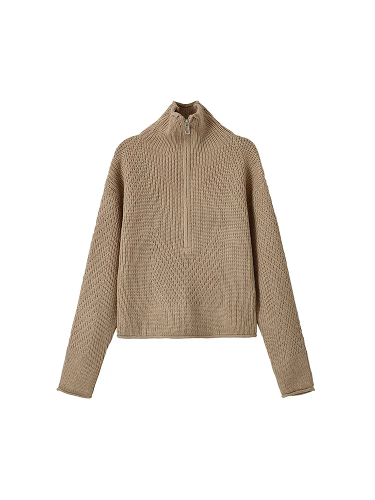 Women Turtleneck TFMLN Sweater Half Zip Pullover Autumn Winter Casual Basic Warm Soft Knitwear Solid Color Regular Female Tops