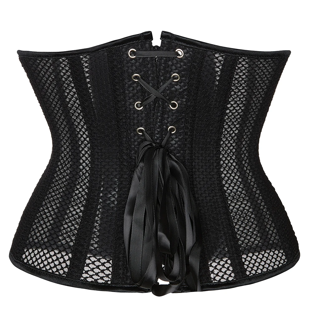 Women Waist Trainer Sexy Black Mesh Corset Goth Vintage Slim Body Belts Streetwear See Through Corset