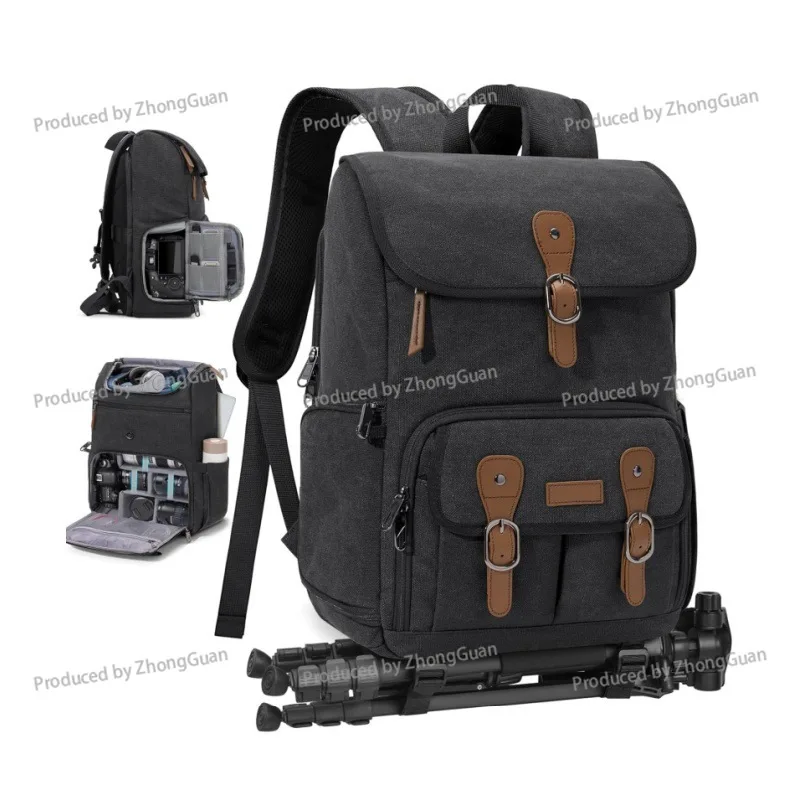 SLR Double Shoulder CameraWaterproof and Anti-theft Large Capacity Canvas Outdoor Bag Double Shoulder Photography Backpack view 6